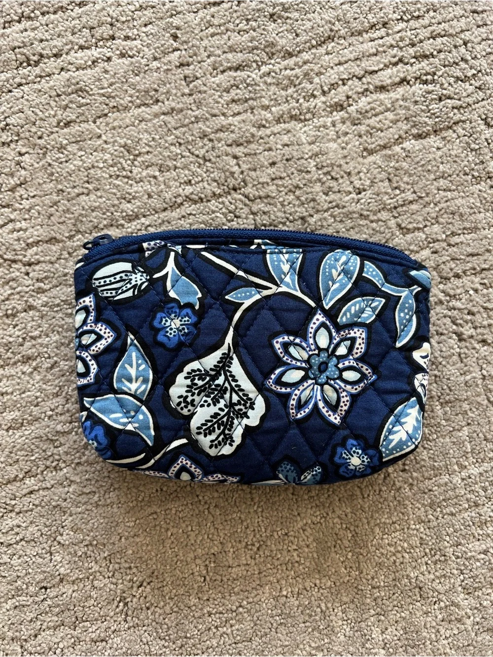 Vera Bradley Navy Floral Quilted Cosmetic Pouch with Compact Mirror Attachment